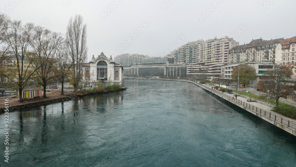 River in a foggy  grey day