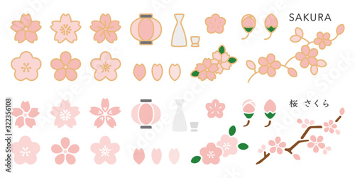 Vászonkép Cherry Blossom & Hanami Vector Element Set