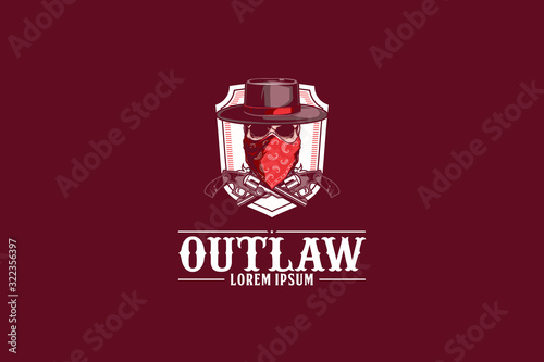 Cowboy skull with revolver vector logo template