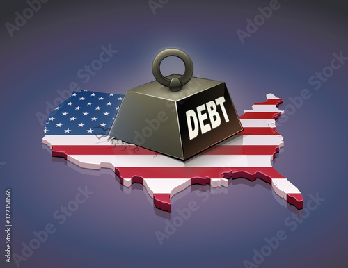  Weight of debt on the 3D map of the United States (dark background)
