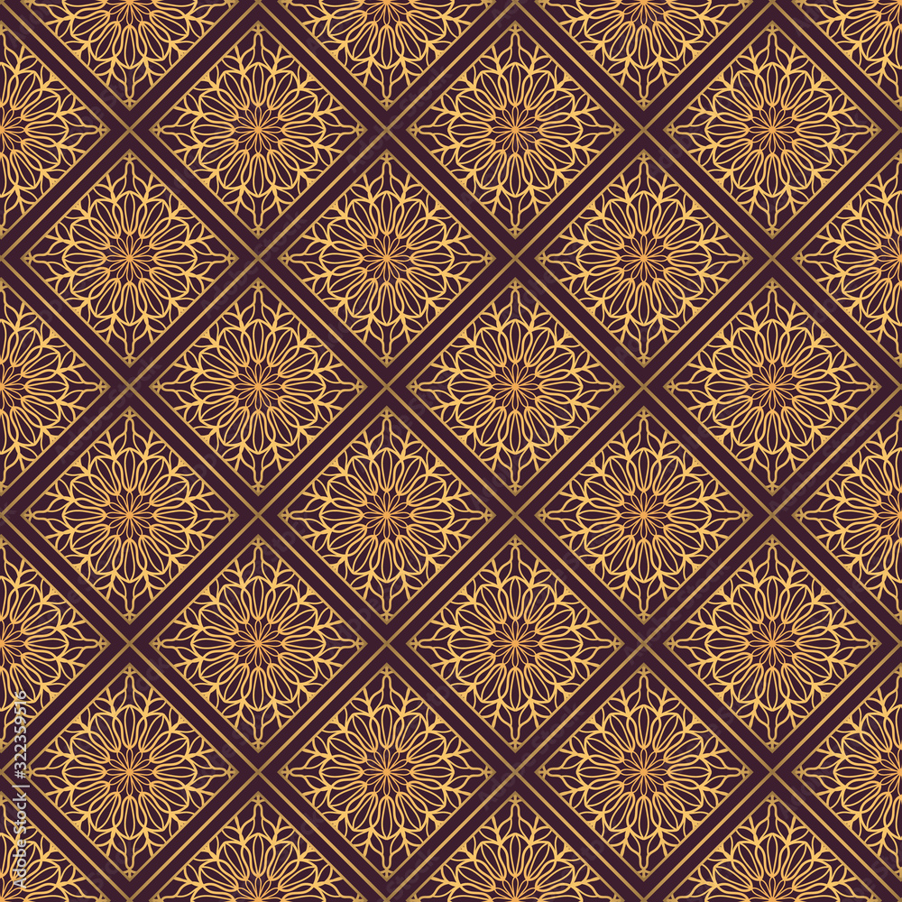 Golden oriental pattern design on dark background. Royal pattern design in vector. Golden mandala pattern on dark background Golden oriental pattern design on dark background. Royal pattern design in vector. Golden mandala pattern on dark background