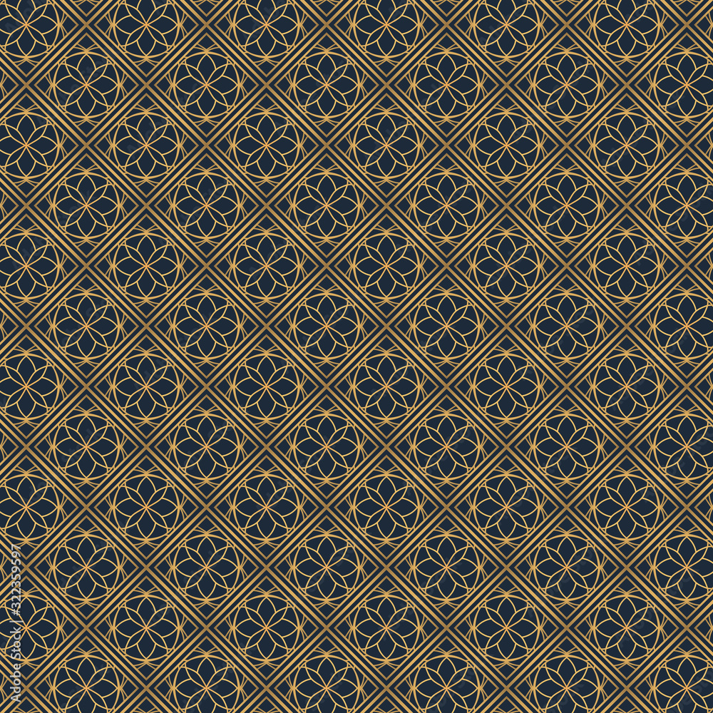 Golden oriental pattern design on dark background. Royal pattern design in vector. Golden mandala pattern on dark background