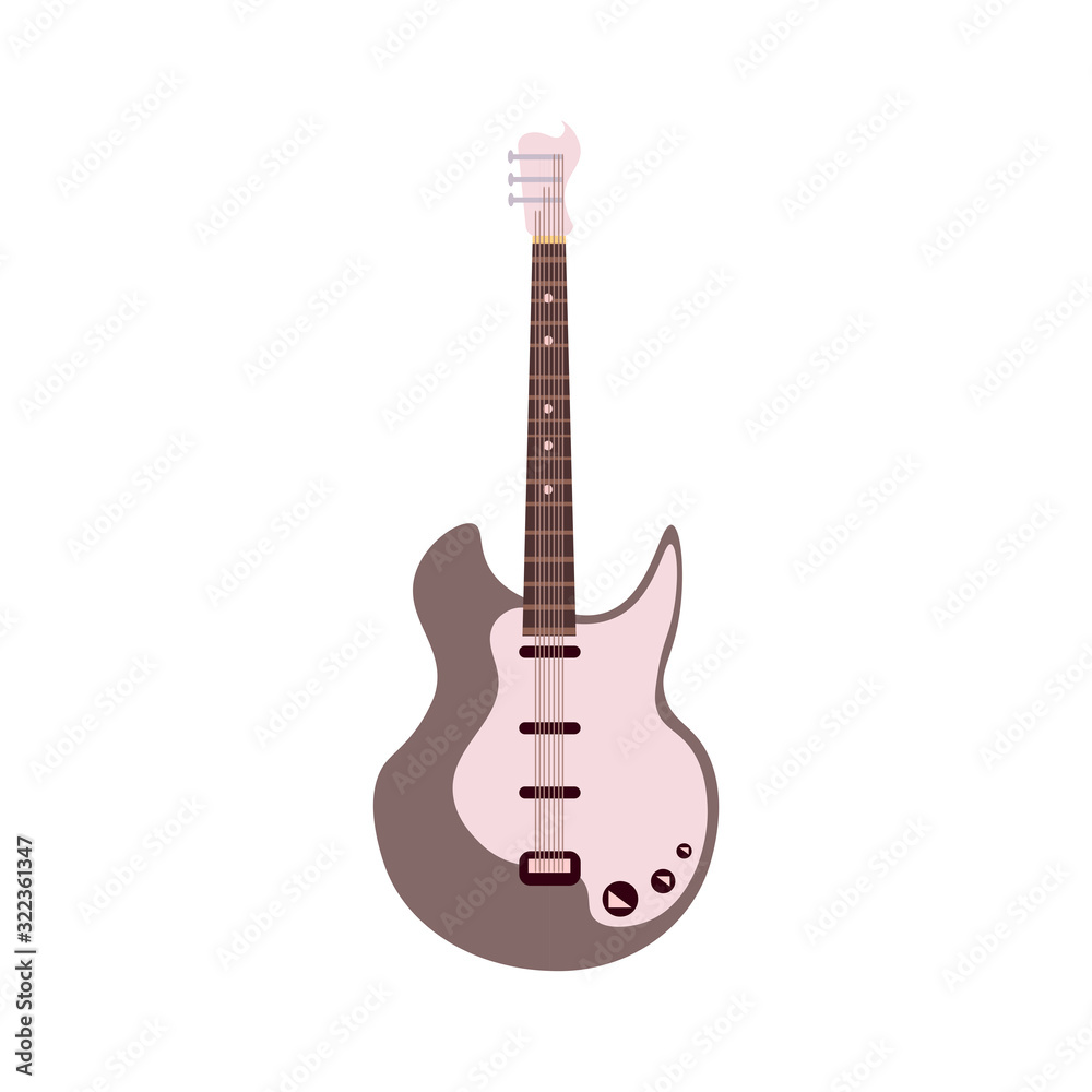 String electric guitar isolated on white background. Cartoon musical instruments in flat style. Guitar cute icon. Vector illustration