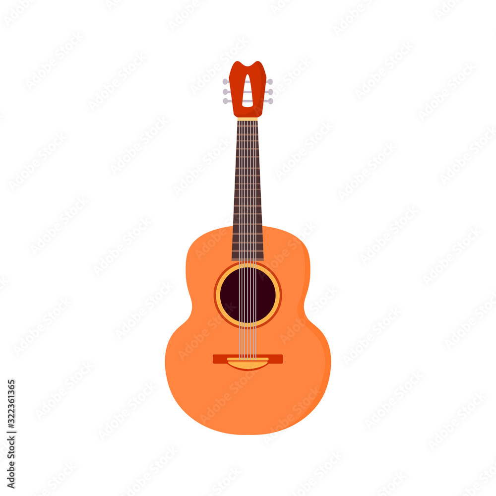 Obraz premium String electric guitar isolated on white background. Cartoon musical instruments in flat style. Guitar cute icon. Vector illustration