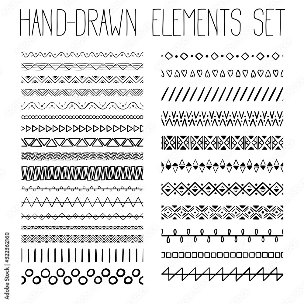 Collection of simple hand-drawn pattern with geometric ornament. Vector illustration Collection of simple hand-drawn pattern with geometric ornament. Vector illustration