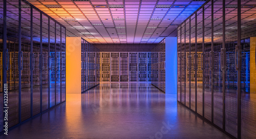 Cuadro en lienzo image 3d render of a modern database server room.