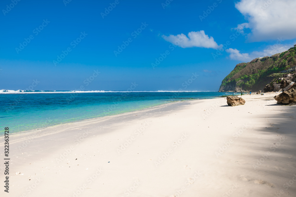 Tropical sandy beach with ocean and waves