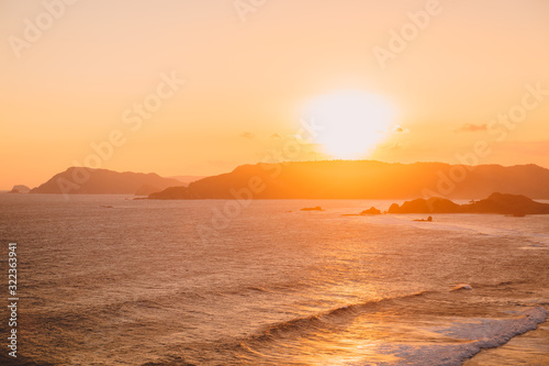 Seascape with waves at sunset in Australia