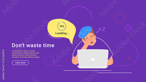 Upset and bored teenager sitting with laptop and waiting