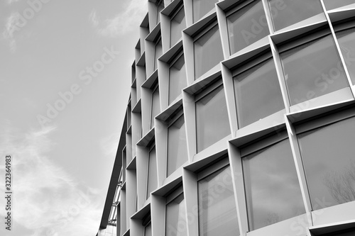 Abstract modern architecture with high contrast black and white tone. Architecture of geometry at glass window - monochrome.