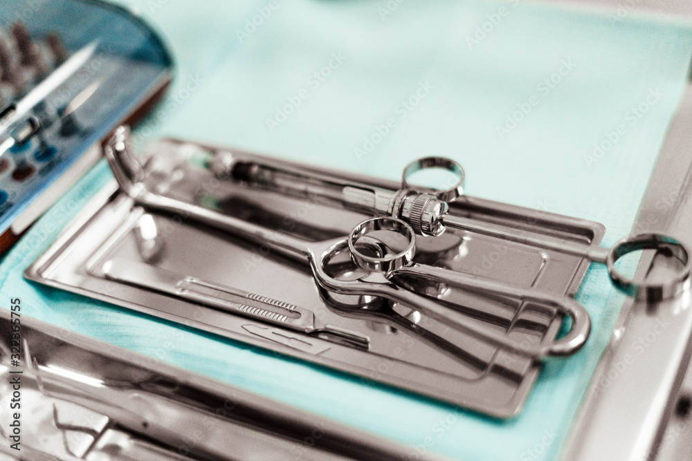 Dentist tools. Dentist workplace equipment set. Health and medicine. Close-up Dentist tools. Dentist workplace equipment set. Health and medicine. Close-up