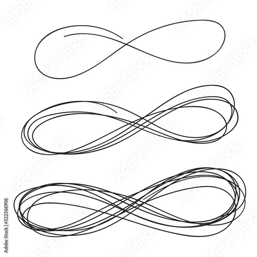 Set of hand drawn infinity sign isolated. Vector illustration emblem endless.