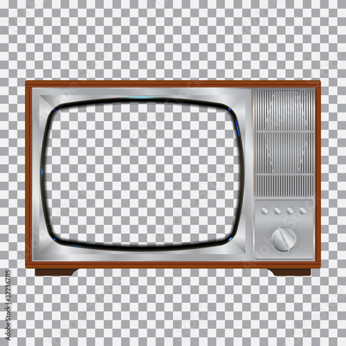 an old TV with a wooden case and a silver frame. transparent realistic kinescope screen. isolated on a clear background
