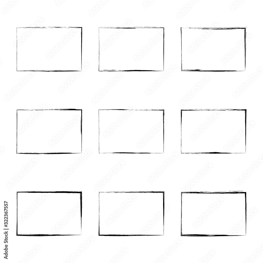 Set hand drawn rectangle frame. Text box from smears. Vector Black stroke border felt-tip pen objects. - obrazy, fototapety, plakaty 