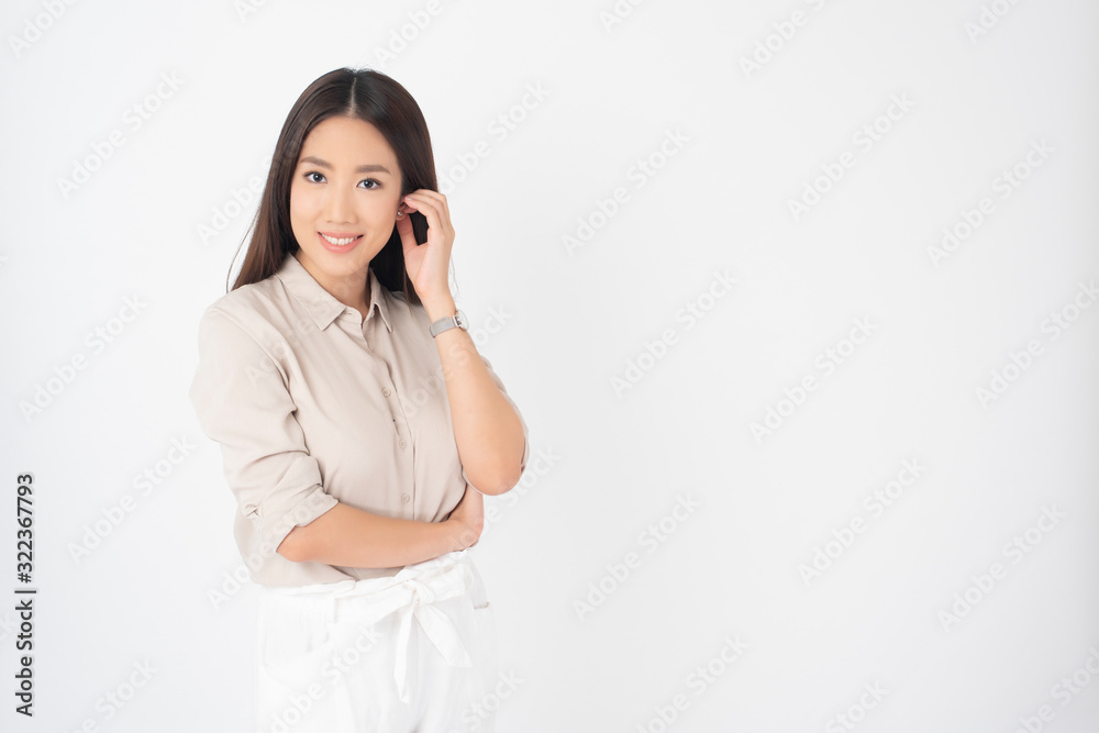 Attractive Asian woman portrait on white background Attractive Asian woman portrait on white background