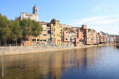 Colorful buildings in the gorgeous city of Girona in Catalonia, Spain