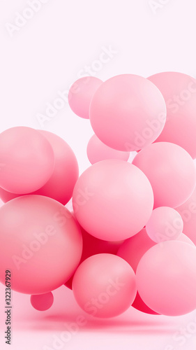 Pink sphere composition 3d rendering illustration. Light soft rubber material in bright studio. Creative trendy wallpaper. Vertical tie template © Katia