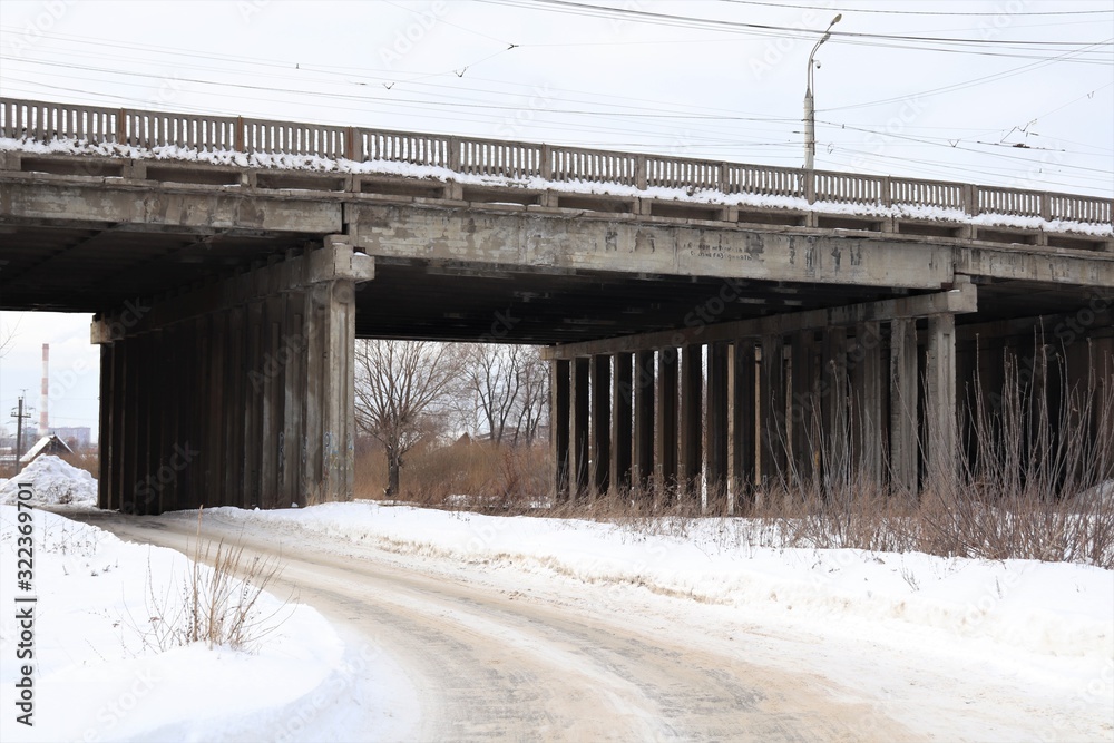 Old big bridge around which snow Old big bridge around which snow
