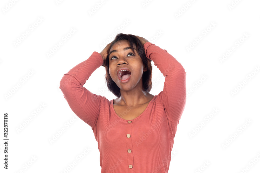 Adorable african woman with pink t-shirt Adorable african woman with pink t-shirt
