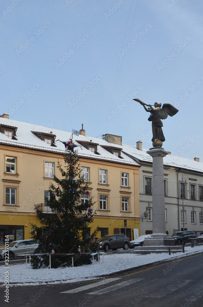 Uzupis Angel, statue of an angel blowing a trumpet in the main square, symbol quarter of an independent republic Uzupis 