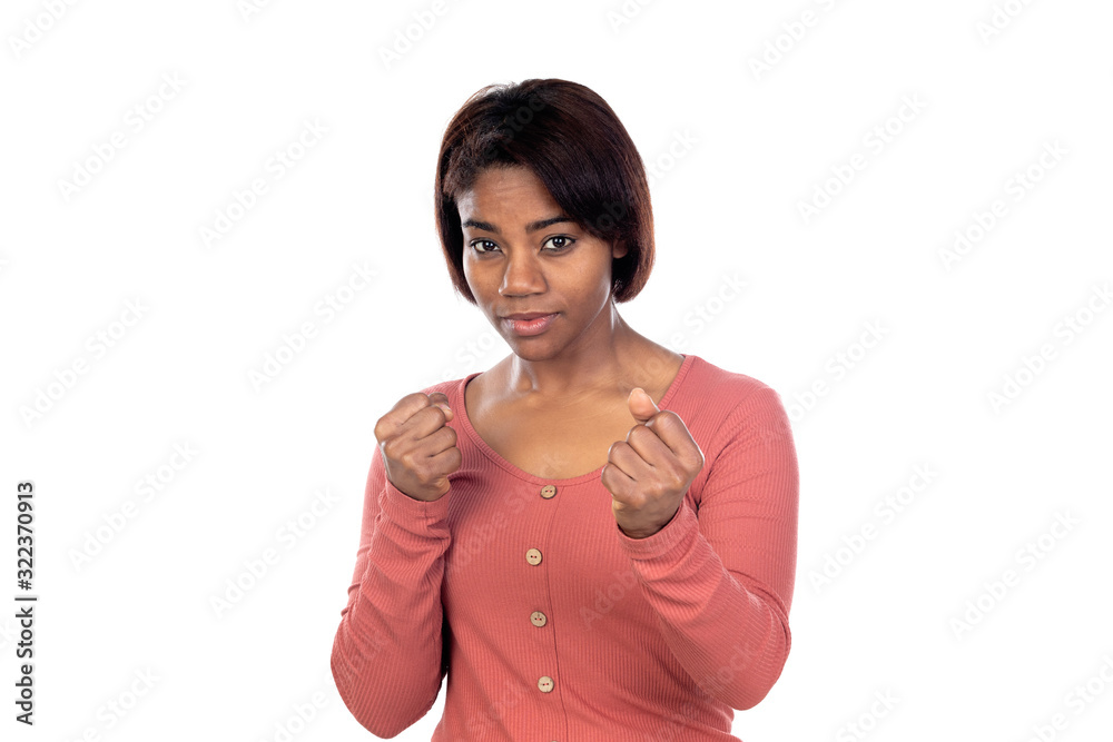 Adorable african woman with pink t-shirt Adorable african woman with pink t-shirt