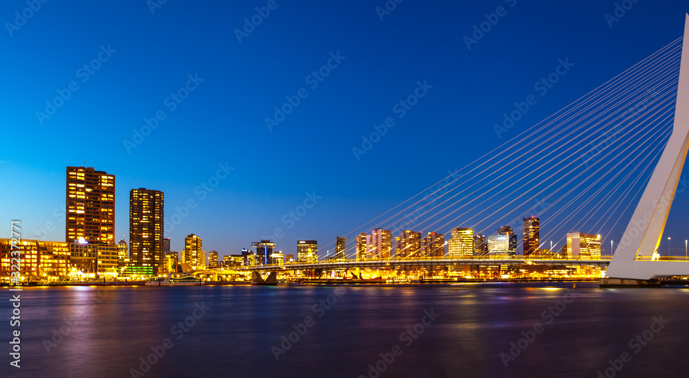 Fototapeta premium Night bridge Rotterdam