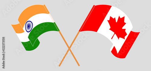 Crossed and waving flags of India and Canada
