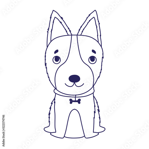 little dog with collar bone sitting cartoon pets