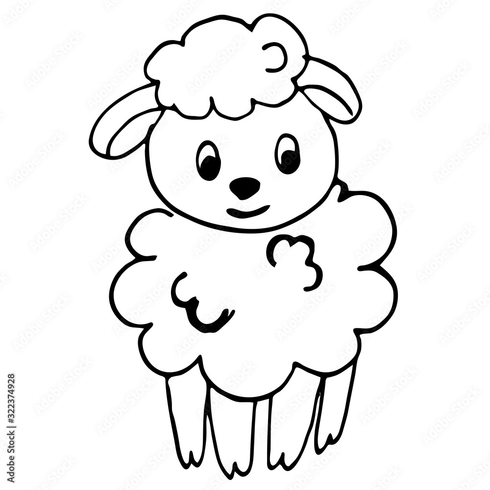 A small lamb, a sheep and a ram, a black and white vector illustration in cartoon style for a coloring book A small lamb, a sheep and a ram, a black and white vector illustration in cartoon style for a coloring book