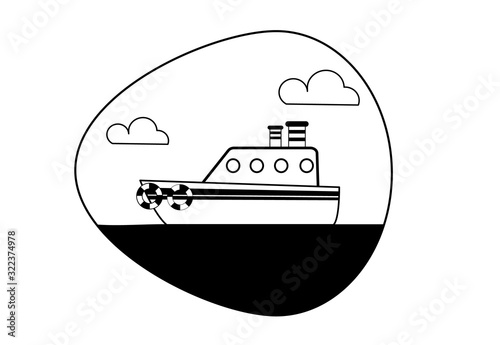 Outline Sailing Boat Black and White 