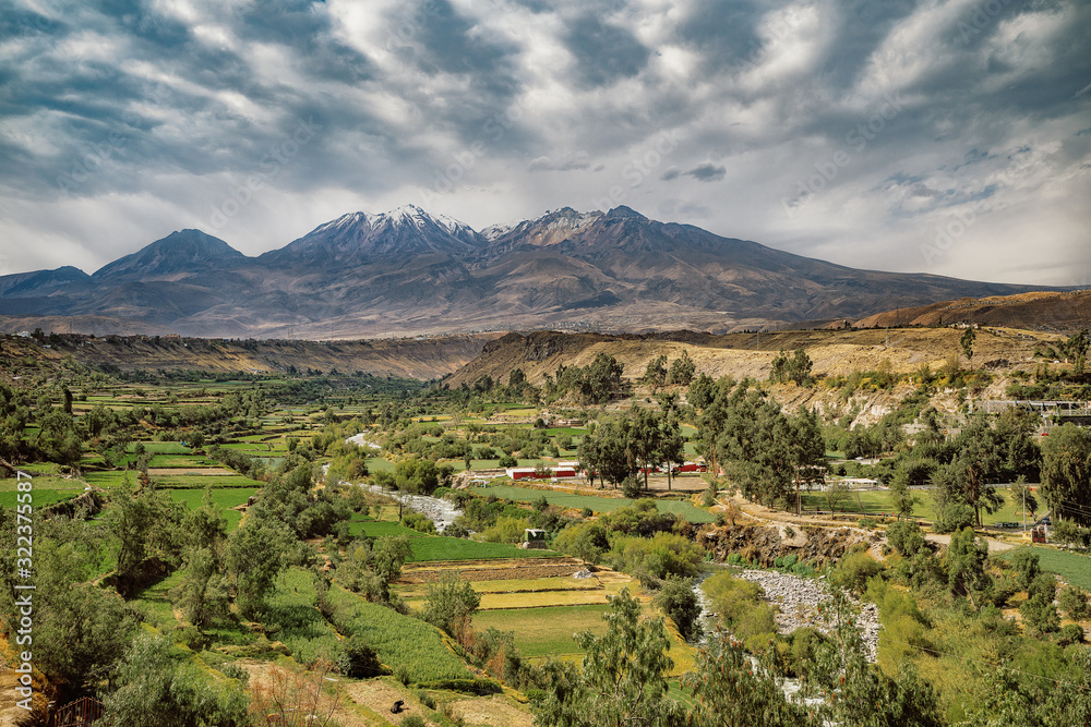 Green valley with mountain view, Arequipa, Peru