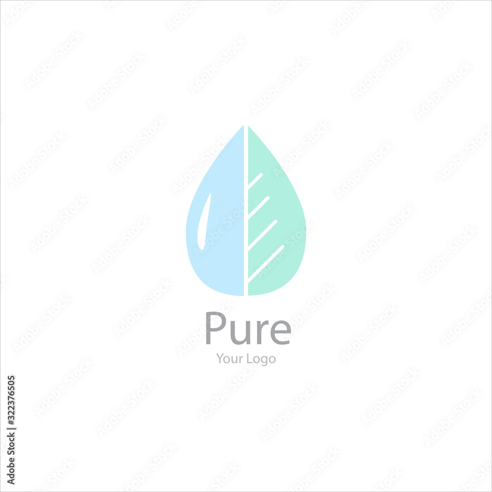 Vector trendy transparent purple green icon and logo on a white background. Falling drop with leaf for beauty salon, spa studio, cosmetics, fashion. Template for business brand