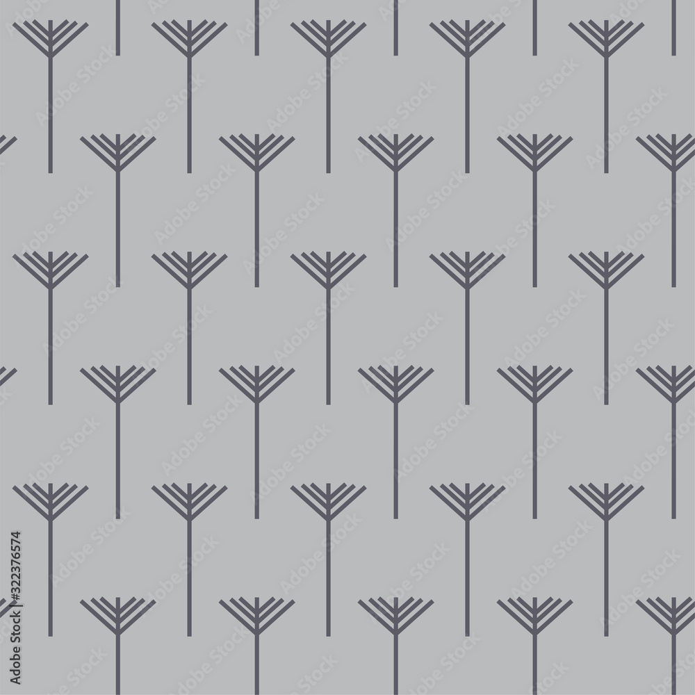 Vector seamless geometric pattern on simple light gray background with dark gray dandelion petals. For prints, textile, fabric, paper
