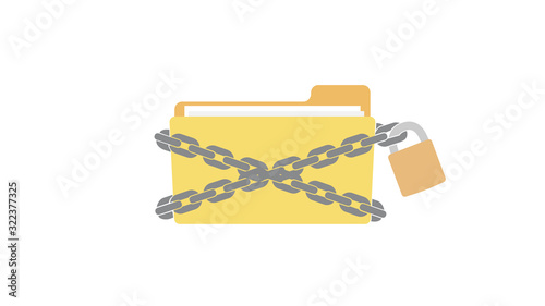 Flat vector image of a file or folder with a chain and padlock - data or document security, privacy and protection