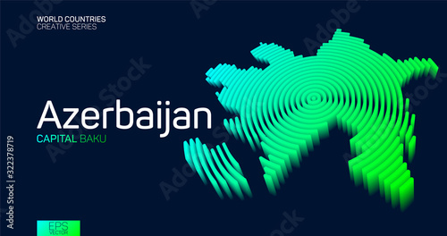 Isometric map of Azerbaijan with neon circle lines