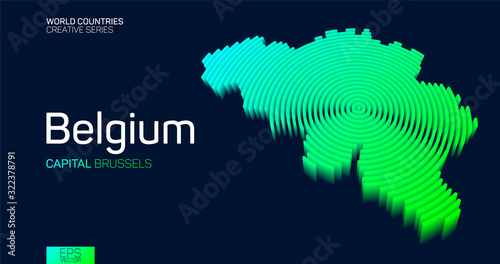 Isometric map of Belgium with neon circle lines