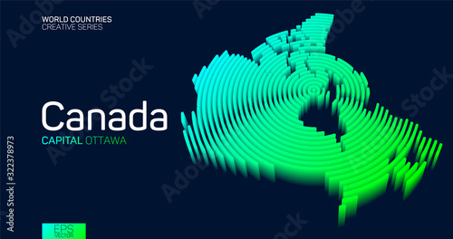 Isometric map of Canada with neon circle lines