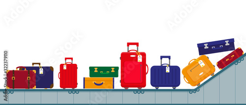 Airport conveyor belt with luggage