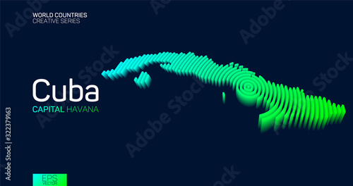 Isometric map of Cuba with neon circle lines