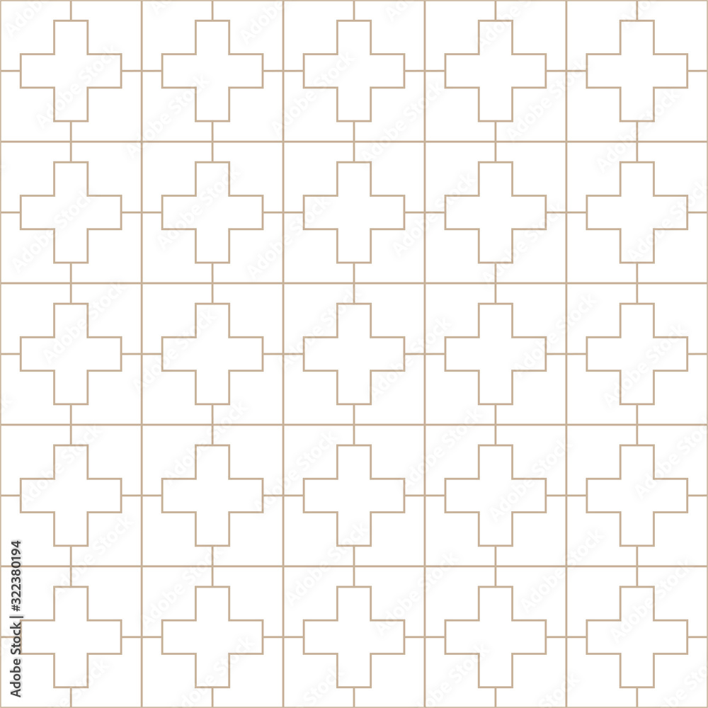 Vector seamless geometric ornamental minimalistic pattern. White oriental luxury background. Grid symmetric design