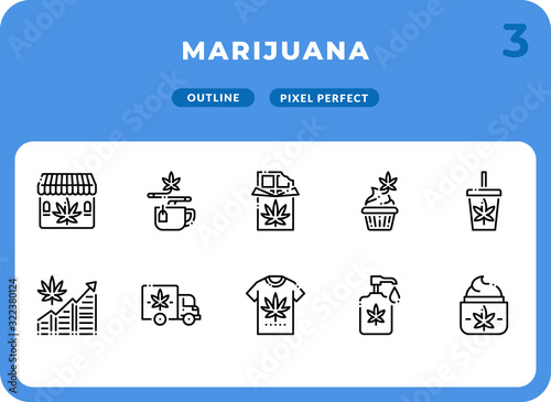 Marijuana Outline Icons Pack for UI. Pixel perfect thin line vector icon set for web design and website application.