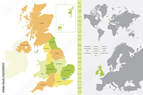 Color vector illustration, United Kingdom Regions Map