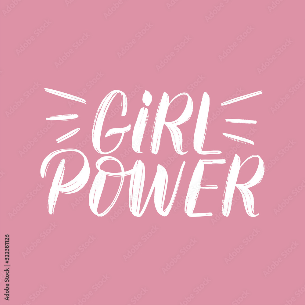 Girl power typography poster. Girl power brush lettering on pink background. Women's empowerment