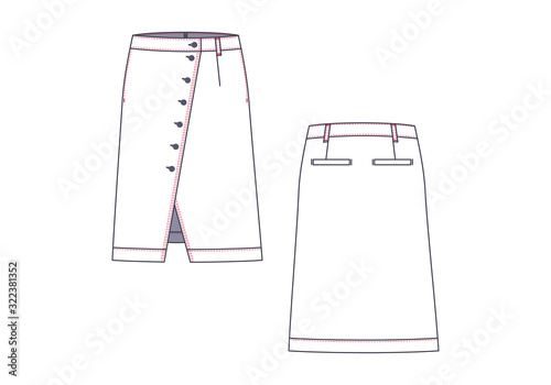 Female cut out denim skirt vector template isolated on a white background.