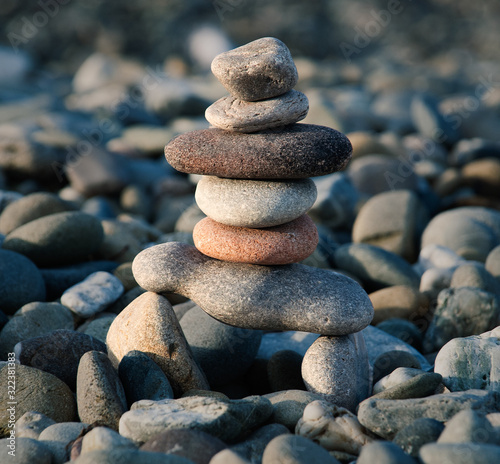 Balanced stones on beach