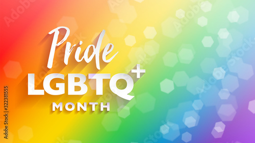 Colorful LGBTQ pride month banner for festival parades and party events. Abstract rainbow bokeh background with copy space. Vector illustration template.