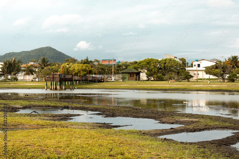 Panoramic view of a small lake in the south of Florianopolis, Brazil.