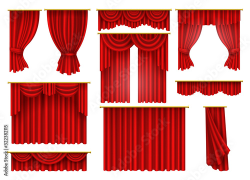 Red curtains, opera, cinema, theater stage drapery