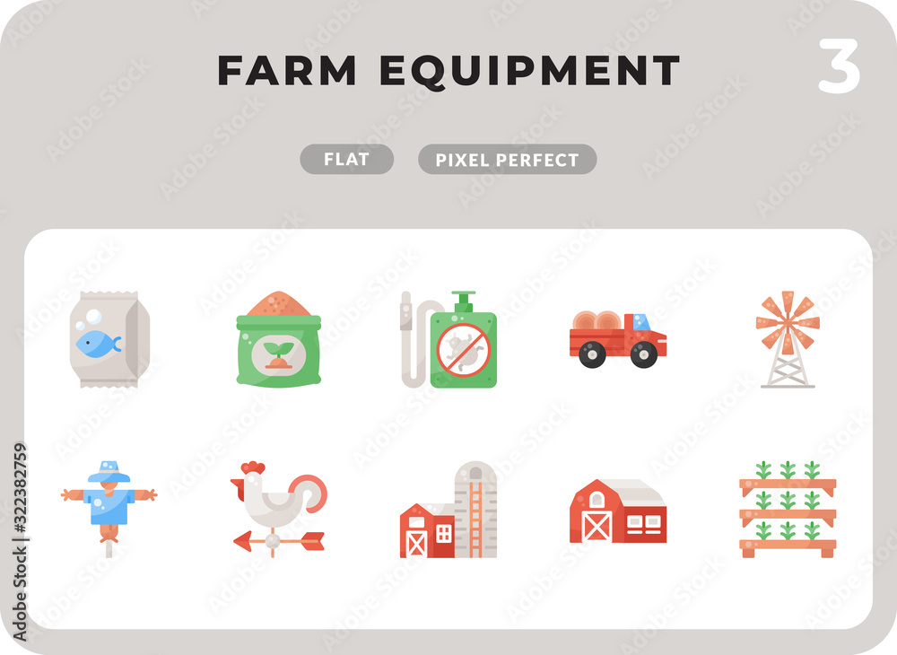 Farm Equipment Flat  Icons Pack for UI. Pixel perfect thin line vector icon set for web design and website application.