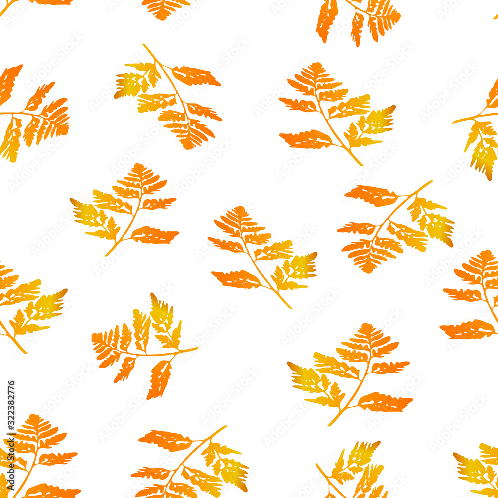 Vector Illustration of orange carved fall leaves isolated on a white background, Seamless pattern